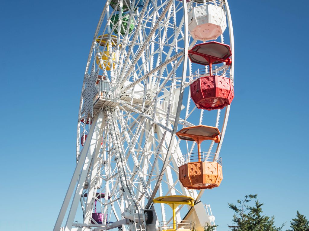 colorful ferris wheel with clear blue sky